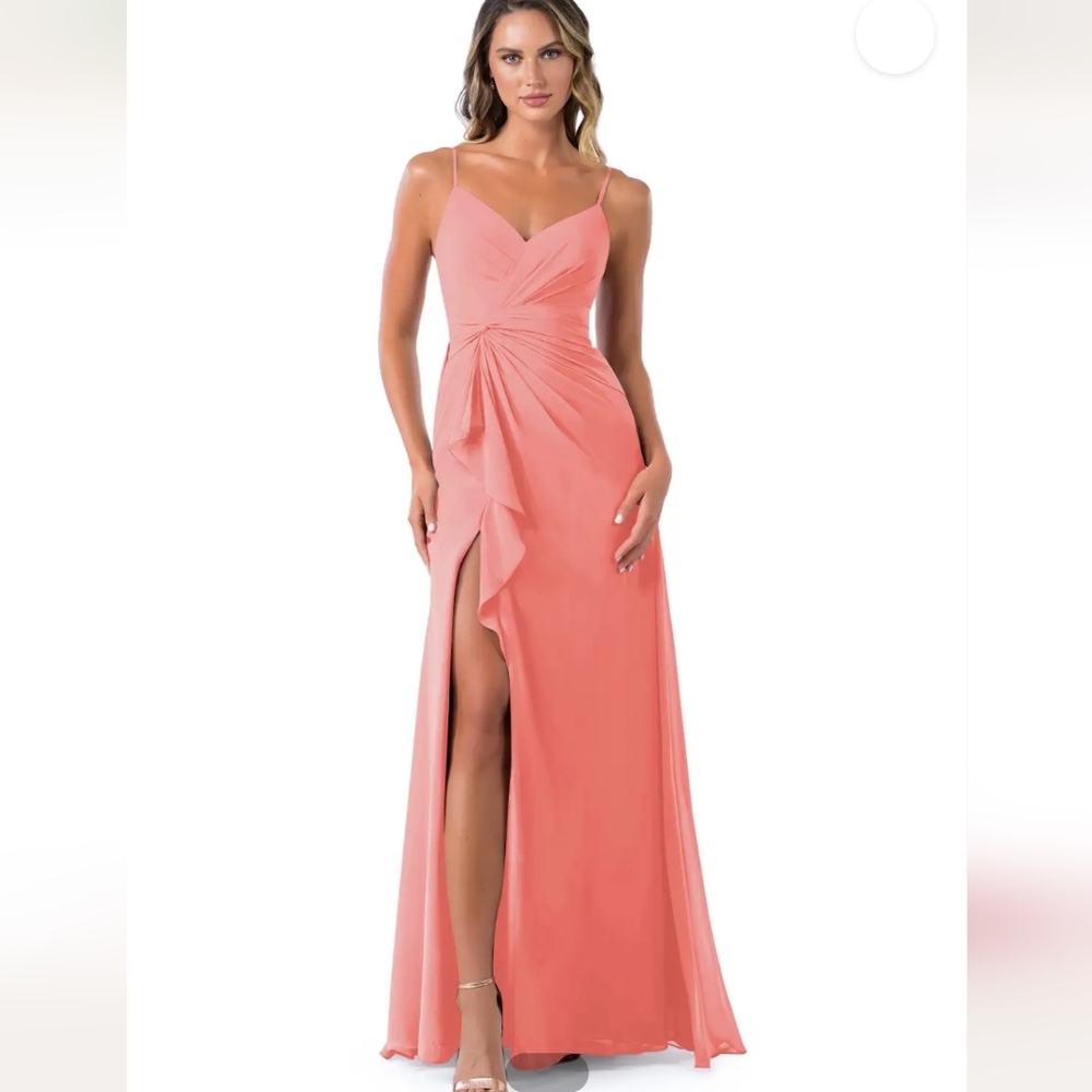 AZAZIE EMERALDA-Line Pleated Chiffon Floor-Length Dress Coral